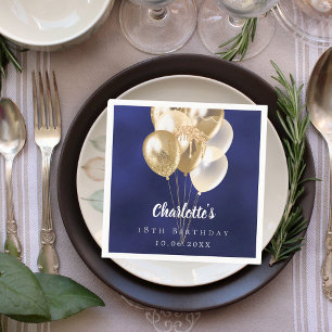 Birthday navy blue gold balloons napkins