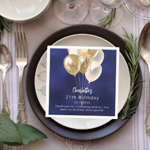 Birthday navy blue gold balloons thank you napkins