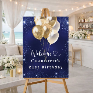 Birthday navy blue gold balloons welcome foam board