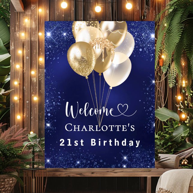 Birthday navy blue gold balloons welcome poster (Creator Uploaded)