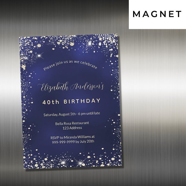 Birthday navy blue gold glitter luxury magnetic invitation (Creator Uploaded)