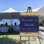 Birthday navy blue gold glitter welcome  foam board<br><div class="desc">A welcome board for a girly and glamorous 21st (or any age) birthday party.  A navy blue background decorated with faux gold glitter,  sparkles.   Personalize and add a name and age 21.  White letters. 
Back: no design</div>