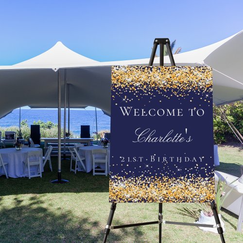 Birthday navy blue gold glitter welcome  foam board