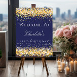 Birthday navy blue gold glitter welcome  foam board<br><div class="desc">A welcome board for a girly and glamorous 21st (or any age) birthday party.  A navy blue background decorated with faux gold glitter,  sparkles.   Personalize and add a name and age 21.  White letters. 
Back: no design</div>