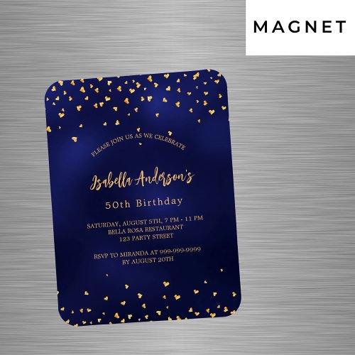 Birthday navy blue gold hearts script luxury magnet