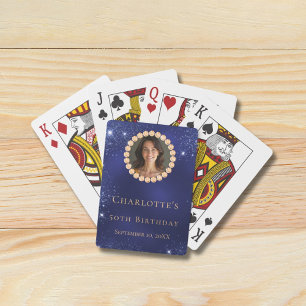 Birthday navy blue gold photo diamonds poker cards