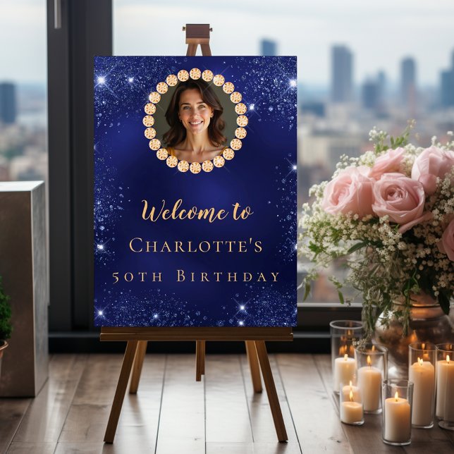 Birthday navy blue gold photo diamonds welcome foam board (Creator Uploaded)