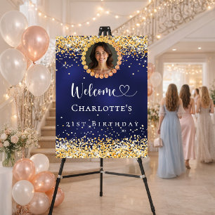 Birthday navy blue gold photo welcome foam board