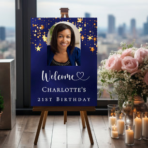 Birthday navy blue gold stars arch photo welcome foam board