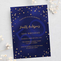 Birthday navy blue gold stars party number