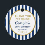 Birthday Navy Blue Gold Stripe Party Favor Tags<br><div class="desc">Elegant birthday tags featuring navy blue and white stripes and sophisticated gold glitter accent frame. These fashionable and stylish birthday tags will be a hit for any birthday party decor. Great for 21st 30th 35th 40th 45th 50th 60th 65th 70th 75th 80th 85th 90th 95th, 100 and any age! They...</div>