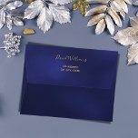 Birthday navy blue golden confetti envelope<br><div class="desc">Inside: A dark navy blue background with golden confetti.  The blue color is uneven. Outside: uneven dark blue background. Perfect for milestone birthday party invitations,  save the dates and thank you cards.  Templates for Your names and return address on back. Golden letters.</div>