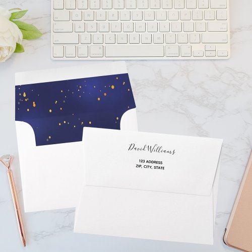 Birthday navy blue golden confetti envelope