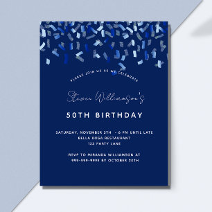 Birthday navy blue men guy budget invitation flyer