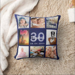 Birthday navy blue photo collage throw pillow<br><div class="desc">A unique gift for a womans 50th (or any age) birthday, celebrating her life with a collage of 8 of your own photos, pictures. Personalize and add her name, age 50 and a date. A chic navy blue background. The blue color is uneven. The name is written with a modern...</div>