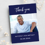 Birthday navy blue photo simple thank you card<br><div class="desc">A birthday Thank You photo card.  A navy blue background.  Personalize and add your photo and thank you note.</div>