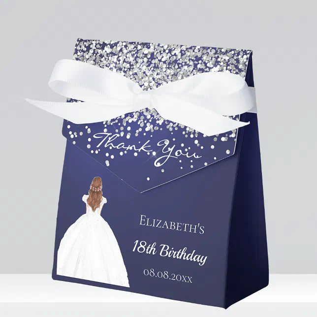 Birthday navy blue princess dress favor box Zazzle