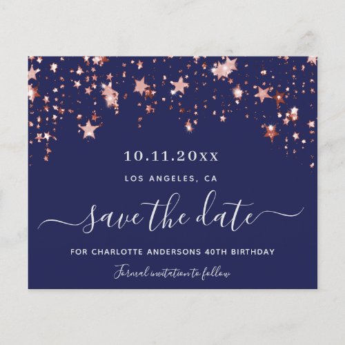 Birthday navy blue rose budget Save the Date Flyer
