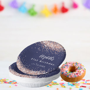 Birthday navy blue rose gold confetti paper bowls