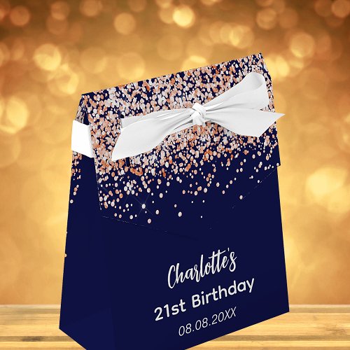 Birthday navy blue rose gold glitter thank you favor boxes