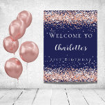 Birthday navy blue rose gold glitter welcome foam board<br><div class="desc">A welcome board for a girly and glamorous 21st (or any age) birthday party.  A navy blue background decorated with rose gold faux glitter,  sparkles.   Personalize and add a name and age 21.  White letters. 
Back: no design</div>