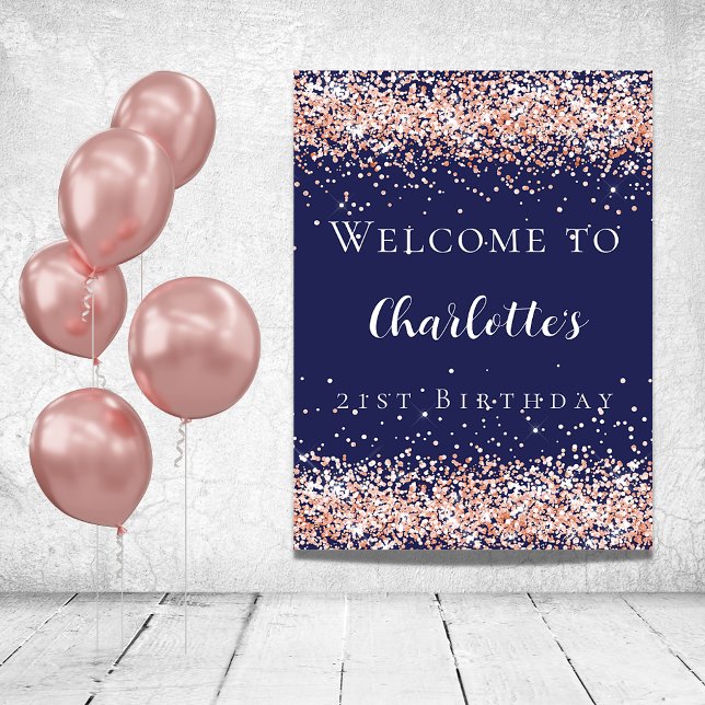 Birthday navy blue rose gold glitter welcome foam board (Creator Uploaded)