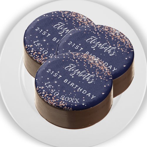 Birthday navy blue rose gold party chocolate covered oreo