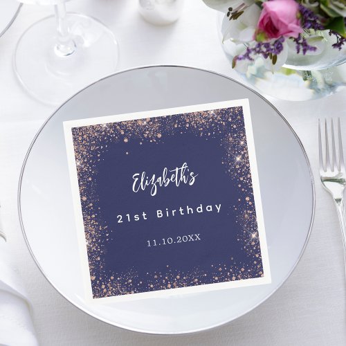 Birthday navy blue rose gold sparkles napkins