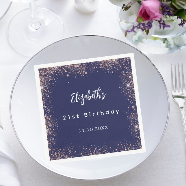 Birthday navy blue rose gold sparkles napkins (Creator Uploaded)