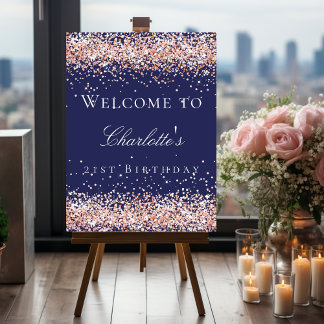 Birthday navy blue rose gold welcome  foam board