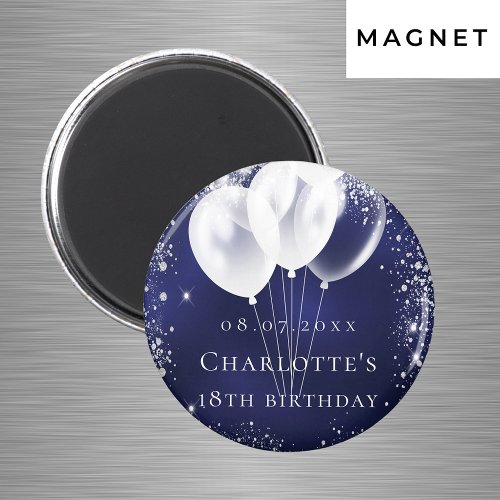 Birthday navy blue silver balloons save the date magnet