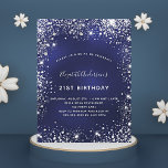 Birthday navy blue silver glitter dust glam invitation postcard<br><div class="desc">A modern,  stylish and glamorous invitation for a 21st (or any age) birthday party.  A navy blue background,  decorated with faux silver glitter dust.  Personalize and add your name and party details.  
Back: royal blue color.</div>
