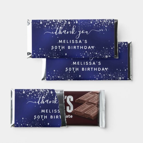 Birthday navy blue silver glitter dust hershey bar favors