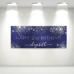 Birthday navy blue silver glitter dust monogram banner<br><div class="desc">For a girly and glamorous 21st (or any age) birthday party. A navy blue background with elegant faux silver dust. The blue color is uneven. Personalize and add a name and age 21. White letters. The name is written with a modern hand lettered style script with swashes. To keep the...</div>