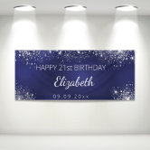 Glitter Silver and Navy Blue Happy Birthday Backdrop