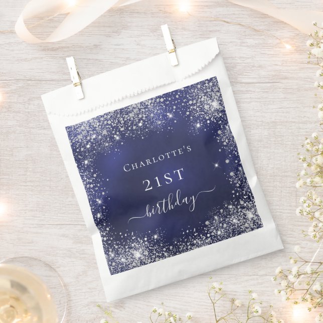 Birthday navy blue silver glitter dust monogram favor bag (Clipped)
