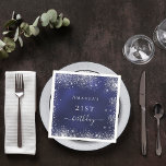 Birthday navy blue silver glitter dust monogram napkins<br><div class="desc">A napkin for a girly and glamorous 21st (or any age) birthday party.  A navy blue background with elegant faux silver dust. The blue color is uneven.  Personalize and add a name and age 21.  White letters.</div>