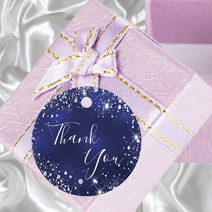Birthday navy blue silver glitter dust thank you favor tags