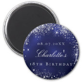 Birthday navy blue silver glitter name magnet (Front)