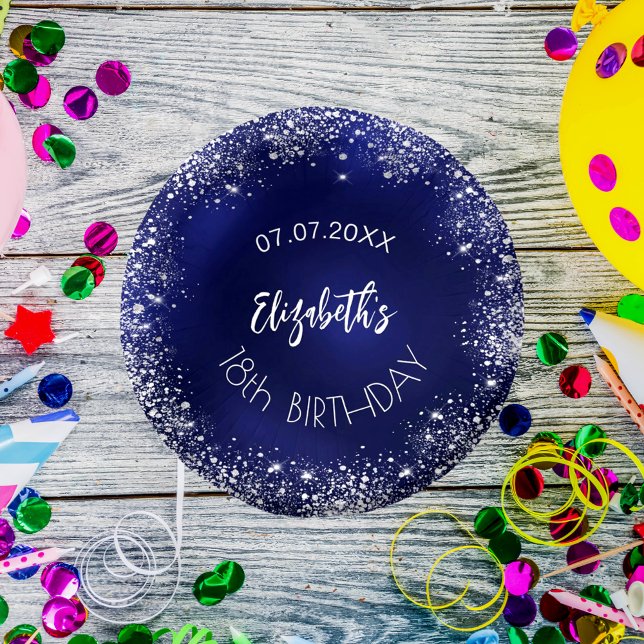 Birthday navy blue silver glitter name paper bowls (Creator Uploaded)