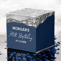 Birthday Navy Blue Silver Glitter Name Thank You Favor Boxes