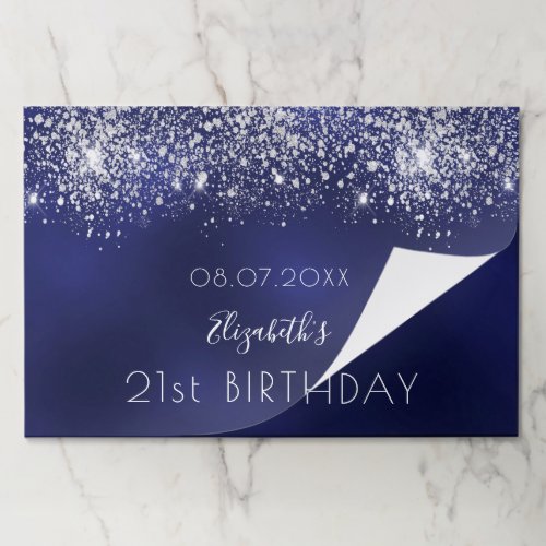 Birthday navy blue silver glitter paper placemat