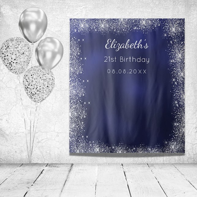 Birthday navy blue silver glitter photo backdrop (Creator Uploaded)