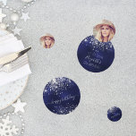 Birthday navy blue silver glitter photo confetti<br><div class="desc">Celebrating a 21st (or any age) milestone birthday for a girl/woman. A dark blue background. The blue color is uneven. Decorated with faux silver glitter dust. Personalize and add your own photo of the birthday girl. The photo template works best with a square photo. The text: The name in white...</div>