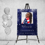 Birthday navy blue silver glitter photo welcome  foam board<br><div class="desc">A welcome board for a girly and glamorous 21st (or any age) birthday party.  A navy blue background with elegant faux silver sparkles. The blue color is uneven.  Personalize and add a photo,  name and age 21.  White letters. 
Back: no design</div>