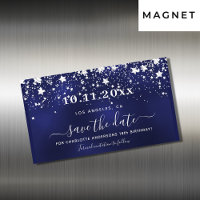 Birthday navy blue silver save date magnet