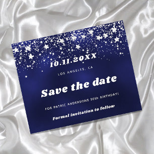 Birthday navy blue silver save date men budget flyer