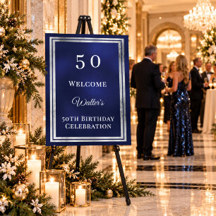 Birthday navy blue silver welcome foam board