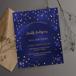 Birthday navy blue stars year budget invitation flyer<br><div class="desc">Please note that this invitation is on flyer paper and very thin. Envelopes are not included. For thicker invitations (same design) please visit our store. A glamorous birthday party invitation for both him and her. A navy blue background decorated with faux gold stars. The blue color is uneven. Personalize and...</div>