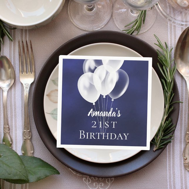 Birthday navy blue white balloons napkins (Creator Uploaded)